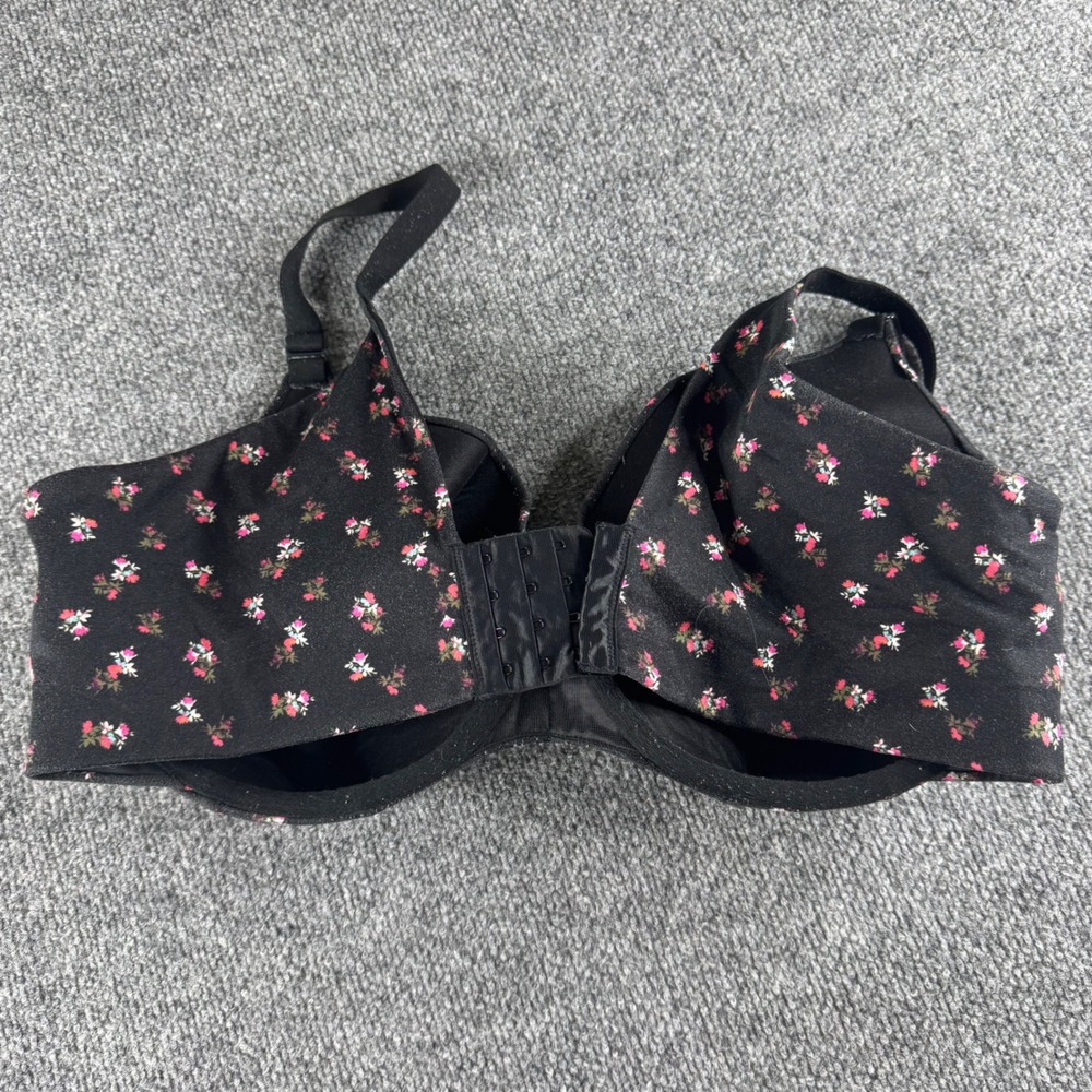 Cacique Womens Floral Underwire Full Coverage Bra Black Pink 44F 1031556 - Picture 2 of 5
